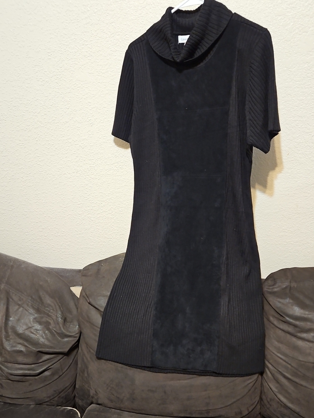 Calvin Klein Black Short-Sleeve Cowl-Neck Midi Dress
